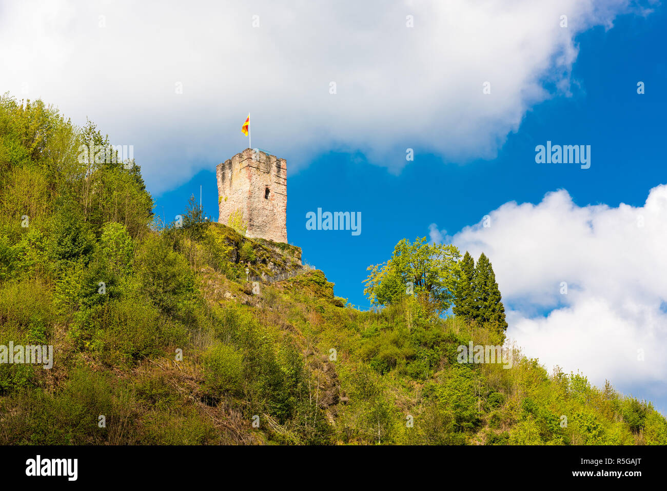 Vista da hornberg sulla torre di castello di hornberg castello nella foresta nera Foto Stock