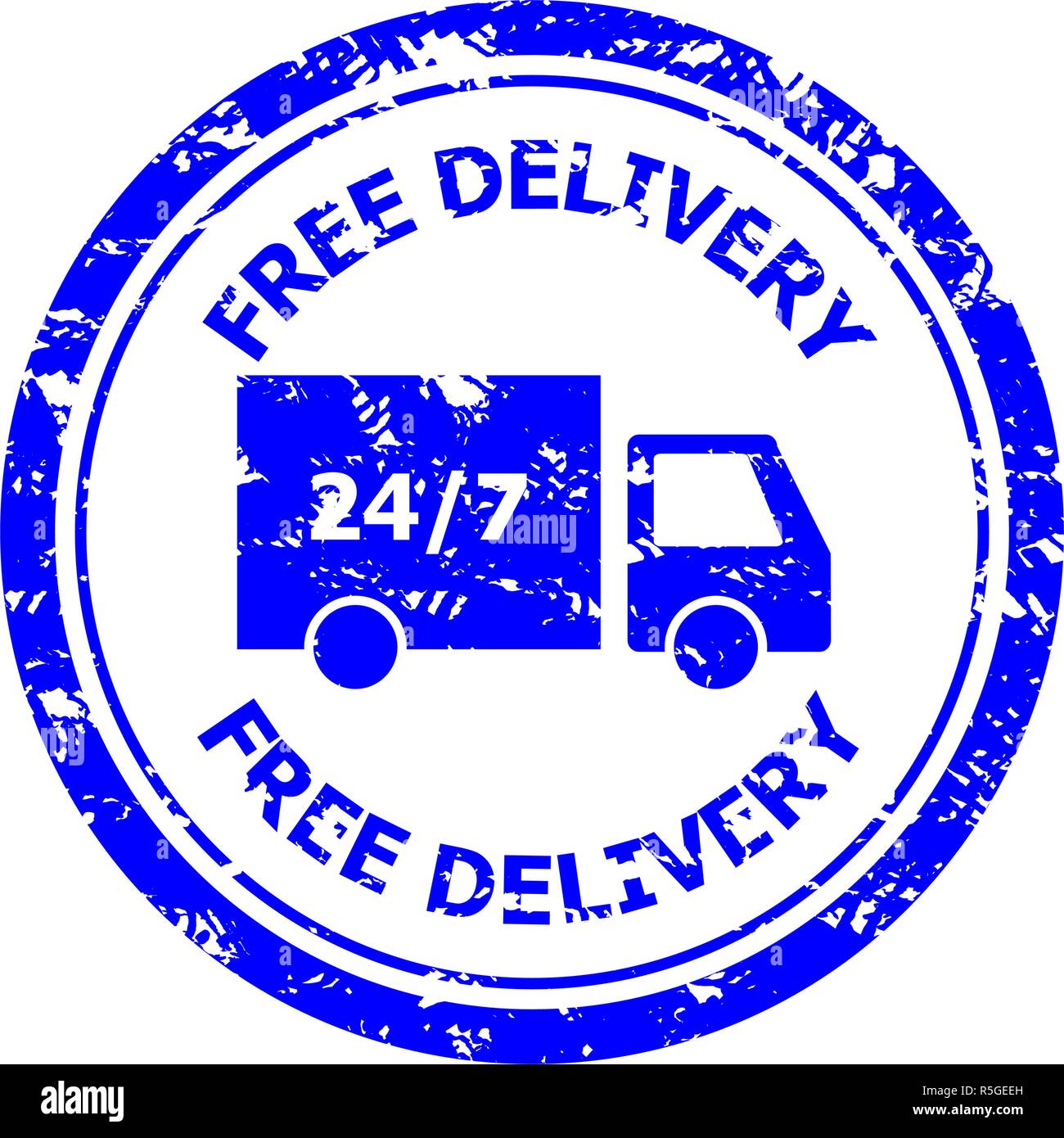 Consegna gratuita timbro di gomma per il post office. Consegna 24 ore di servizio in qualsiasi momento del trasporto. Illustrazione Vettoriale Illustrazione Vettoriale
