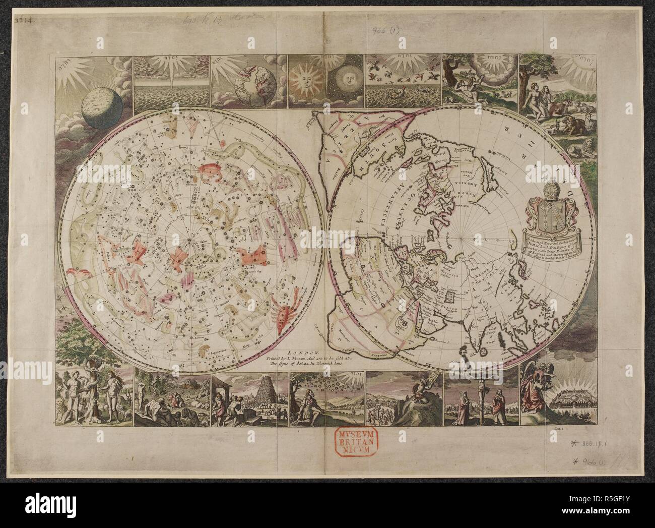 Un emisfero settentrionale con un planisfero celeste. Un emisfero settentrionale con un planisfero celeste. [Londra] : J. Moxon, [1690?]. Fonte: Mappe * 966.(1.). Foto Stock