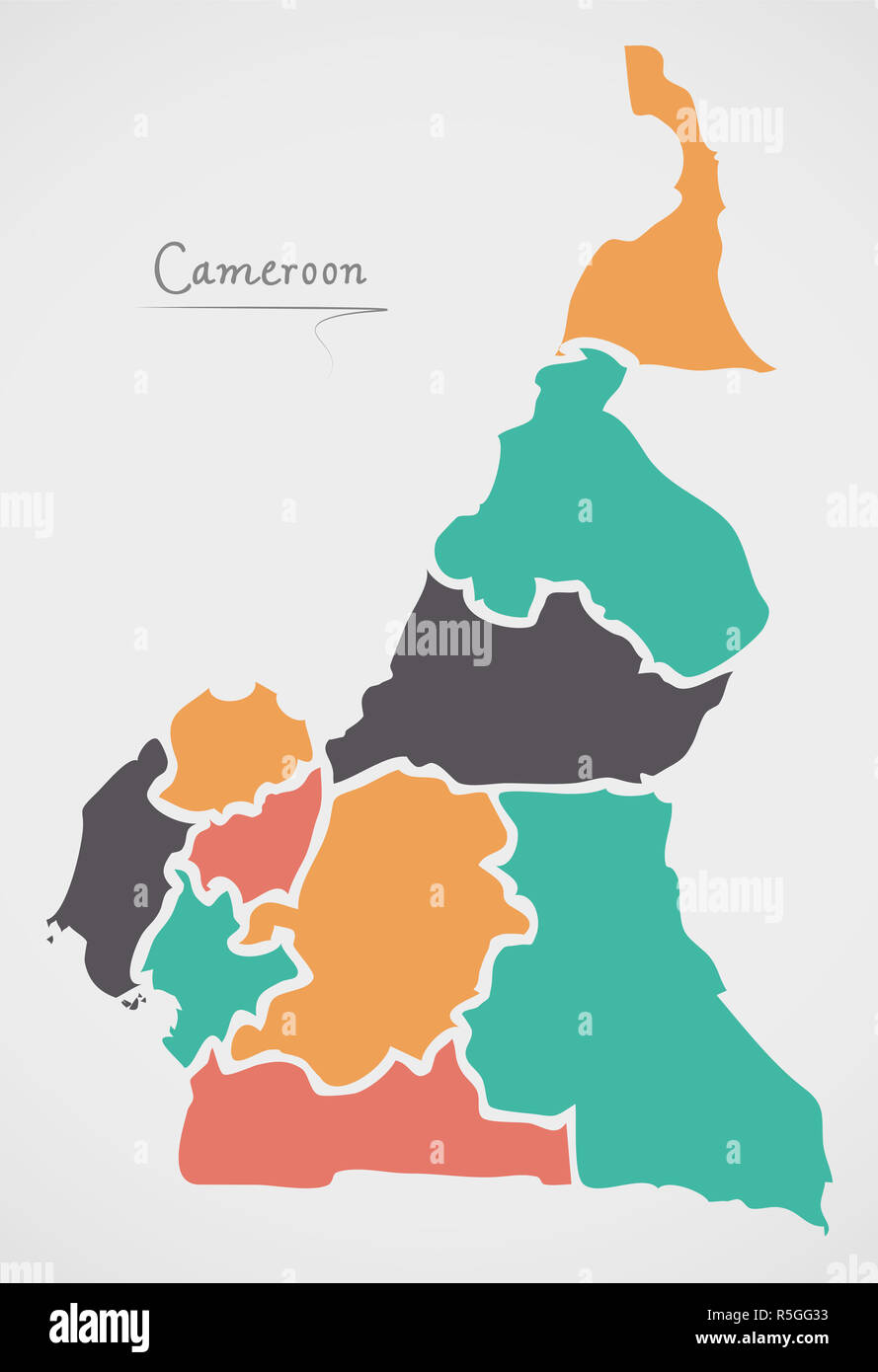 Mappa di Camerun con gli stati e le moderne forme rotonde Foto Stock