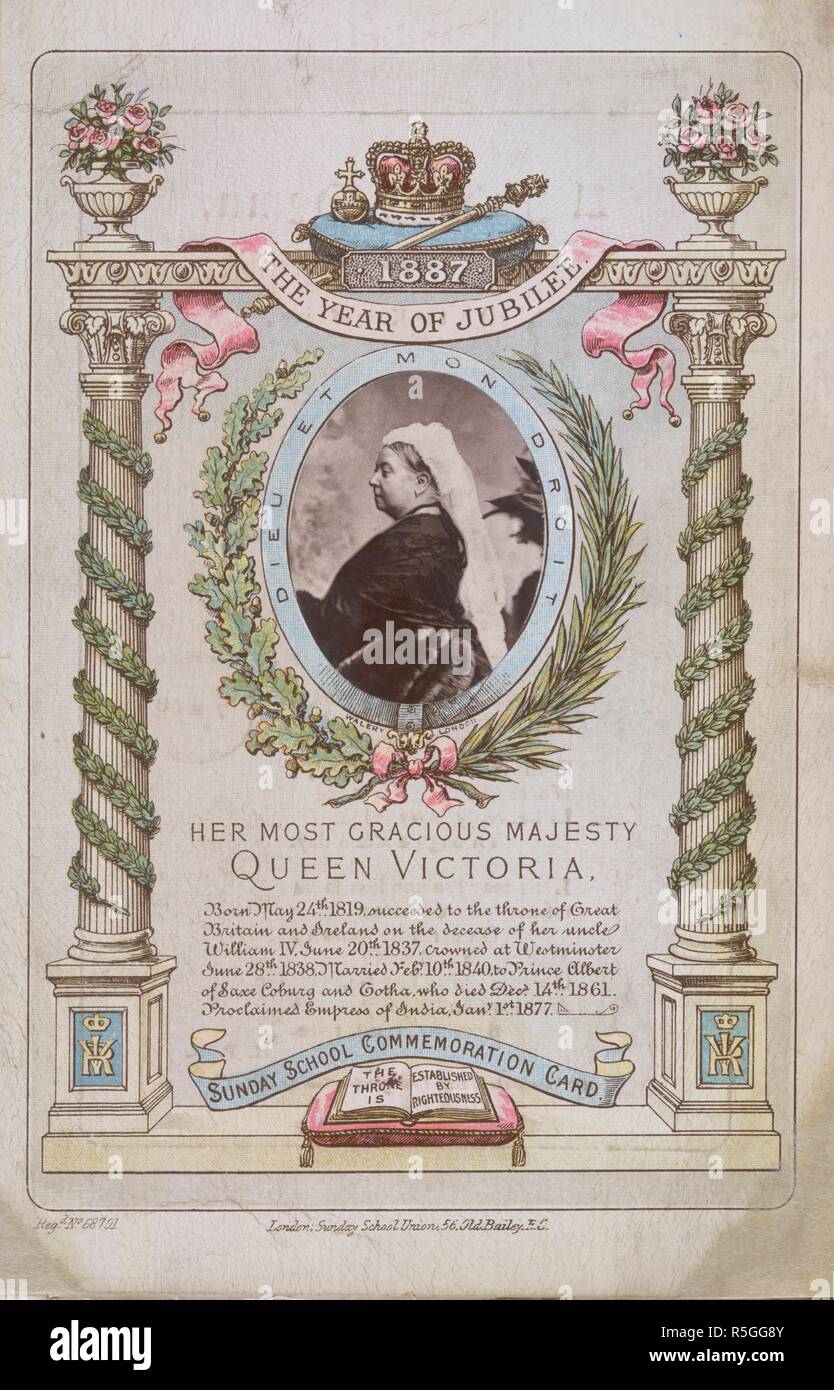 La regina Victoria. Una collezione di opuscoli, schede e versi referr. Londra, ecc., 1897. Domenica scuola commemorazione card'. Un ritratto fotografico della regina Victoria. Immagine presa da una raccolta di opuscoli, schede e versi riferendosi al :Diamond Giubileo: della regina Victoria. Originariamente pubblicato/prodotto in Londra, ecc., 1897. . Fonte: 1855.f.4.(38b). Lingua: Inglese. Foto Stock