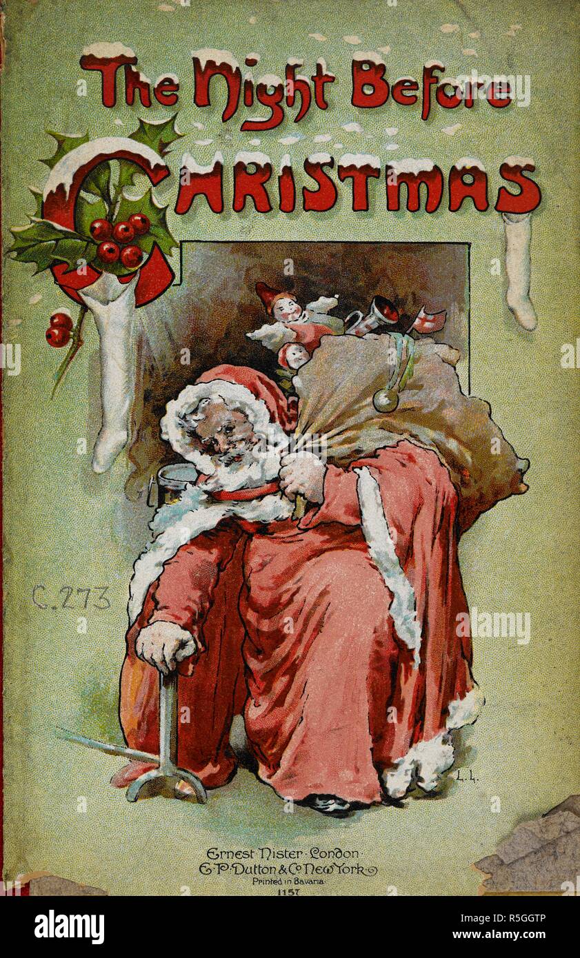 Illustrate il coperchio anteriore che mostra Babbo Natale tenendo un sacco di regali. La notte prima di Natale / da Clemente C Moore ; illustrato da Lizzie Lawson. Londra : Ernest Nister, [1904]. Fonte: Nister 273 coperchio anteriore. Lingua: Inglese. Foto Stock