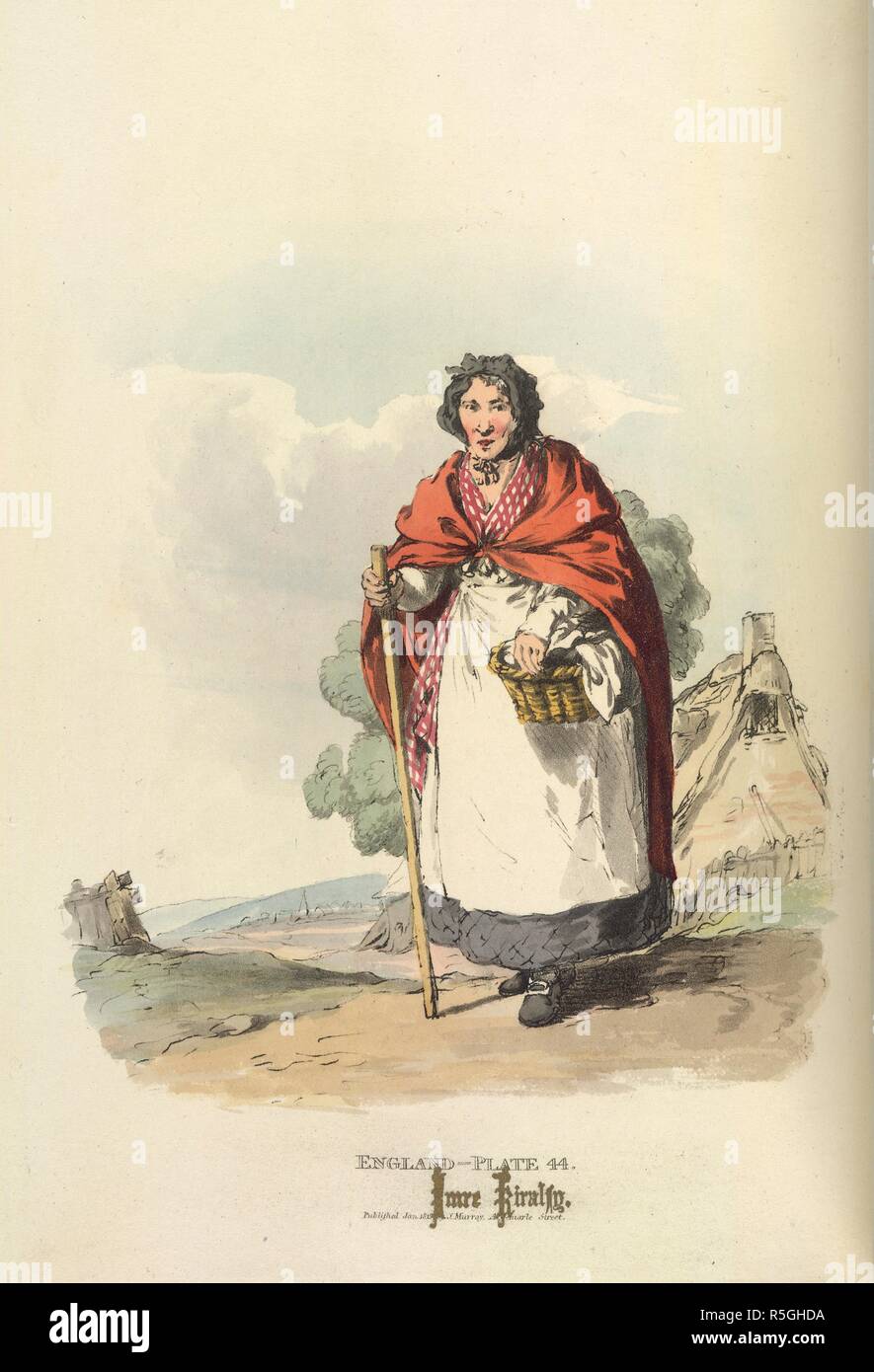 Donna di mercato. Il pittoresco di rappresentazioni di vestire e manne. Londra: Thomas M'magra, [ca. 1830]. Una donna di mercato. Immagine presa da pittoresche rappresentazioni di vestire e modi della lingua inglese. Illustrato in cinquanta incisioni colorate, con descrizioni. Originariamente pubblicato/prodotto a Londra: Thomas M'magra, [ca. 1830]. . Fonte: 7744.c.10, piastra XLIV. Lingua: Inglese. Foto Stock