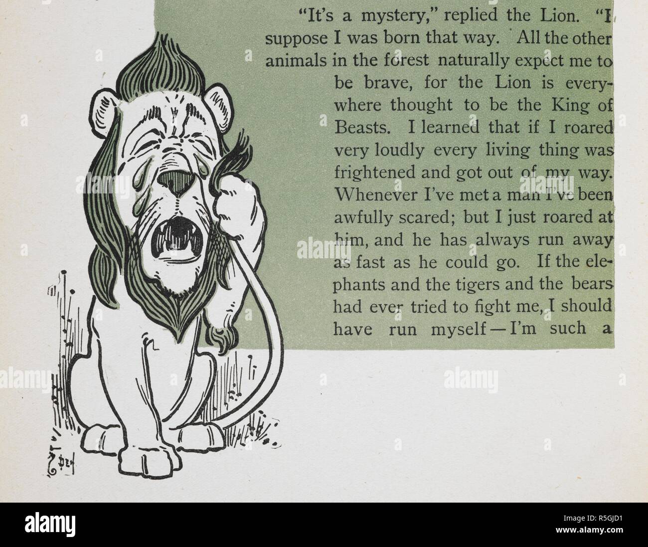 Il leone codardo. Il nuovo Wizard of Oz ... Con immagini da W. W. Denslow. Bobbs-Merrill Co.: Indianapolis; Hodder & Stoughton: Londra, [1906.]. Fonte: 12813.tt.15 pagina 68. Autore: BAUM LYMAN FRANK. Leason, Percy Alexander. Foto Stock
