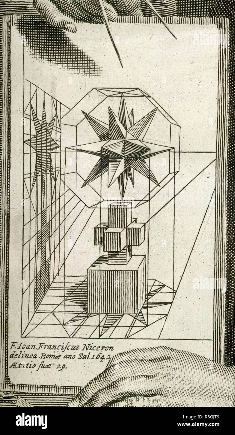 Schema ottico. La prospettiva curieuse du il Rev.do P. Niceron, mi. A Paris chez Jean du Puis... 1663. Lo schema ottico. Immagine presa da La prospettiva curieuse du il Rev.do P. Niceron, minime, divisÃ©e en quatre livres. Avec l'Optique et la catoptrique du R. P. Mersenne du mesme ordre, mise en lumiere aprÃ©s la mort de l'autheur, ecc. Originariamente pubblicato/prodotto in una Parigi chez Jean du Puis. 1663. . Fonte: L.35/40.(1), il frontespizio. Foto Stock