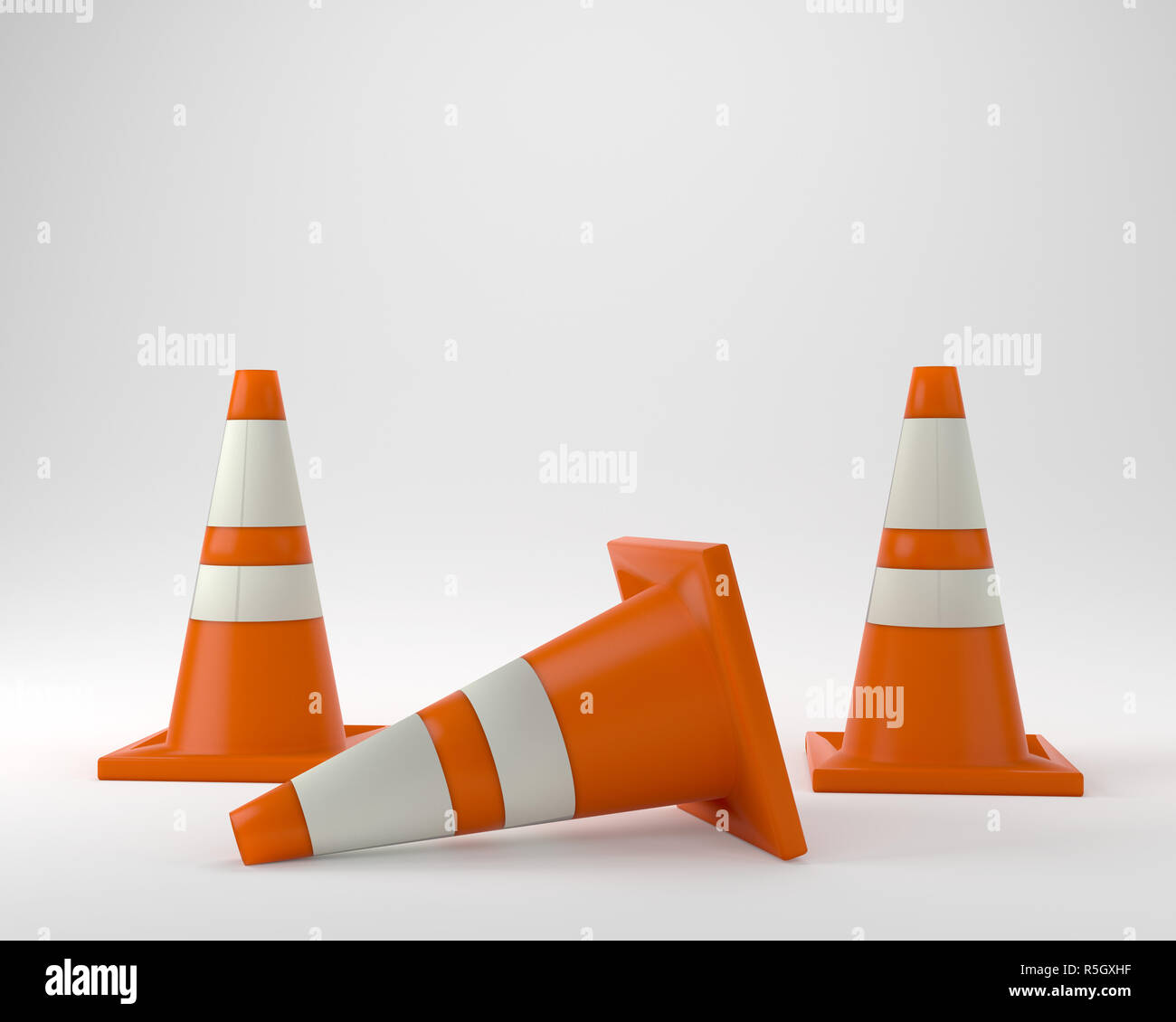 In costruzione orange traffico coni 3D illustrazione Foto Stock