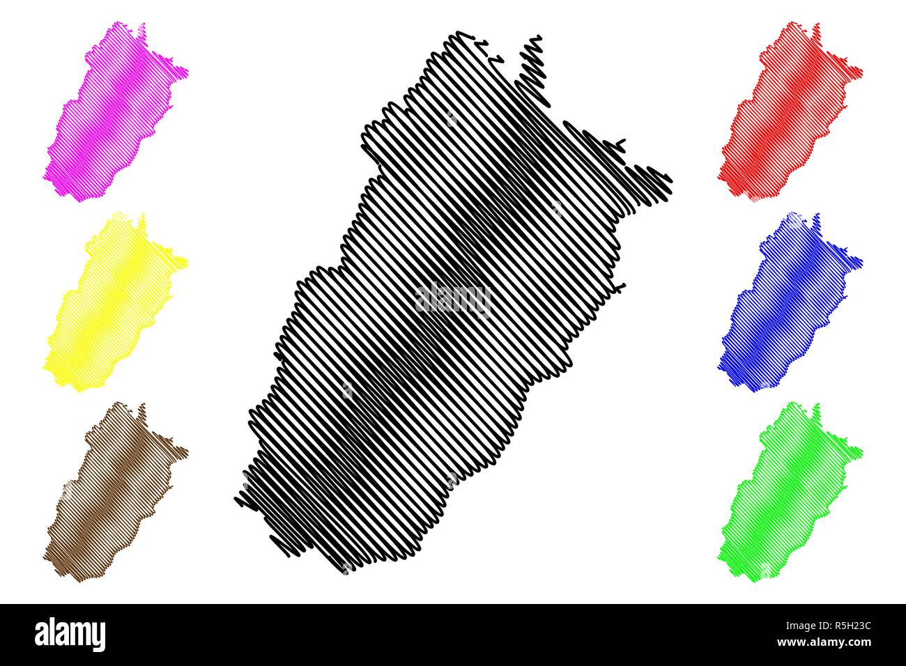 Il Punjab (provincia del Pakistan, la Repubblica islamica del Pakistan, le unità amministrative e i distretti del Pakistan) mappa illustrazione vettoriale, scribble schizzo P Illustrazione Vettoriale