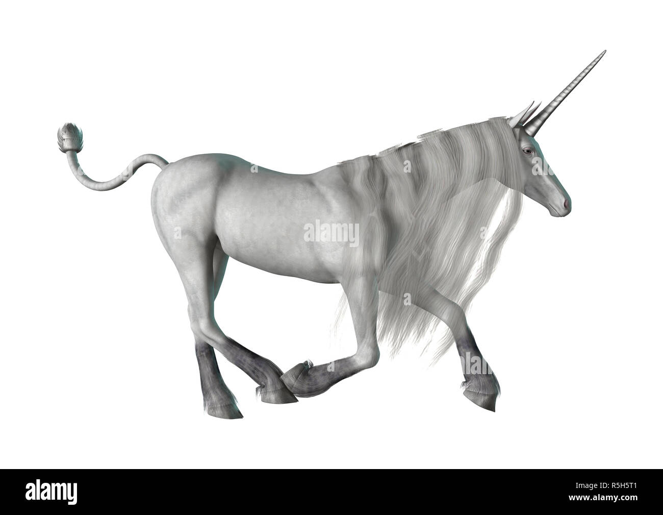 3D Rendering Unicorno bianco su bianco Foto Stock