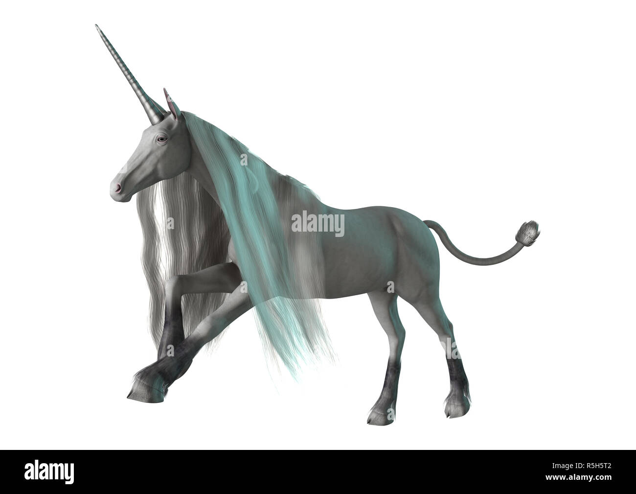 3D Rendering Unicorno bianco su bianco Foto Stock