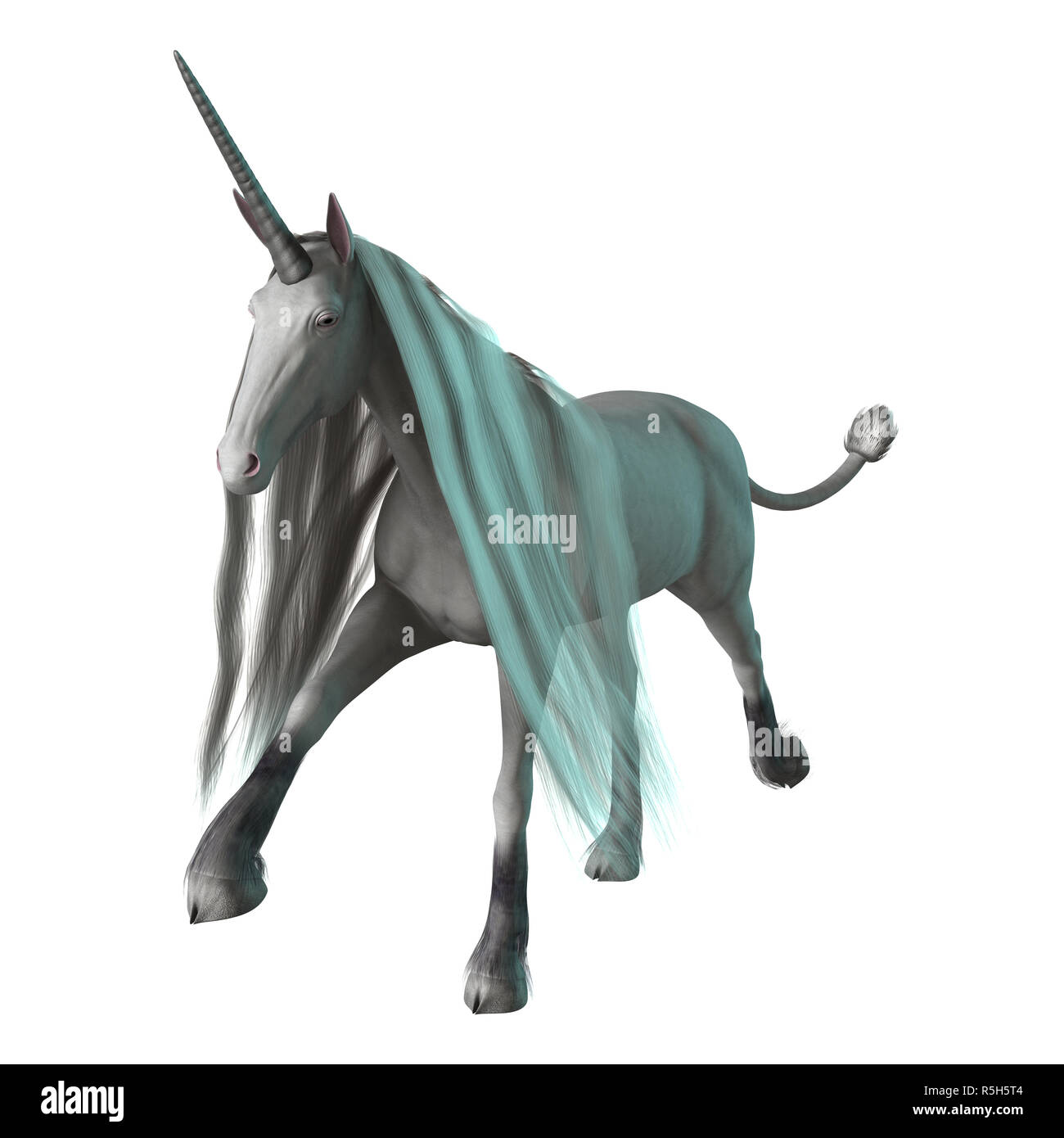 3D Rendering Unicorno bianco su bianco Foto Stock