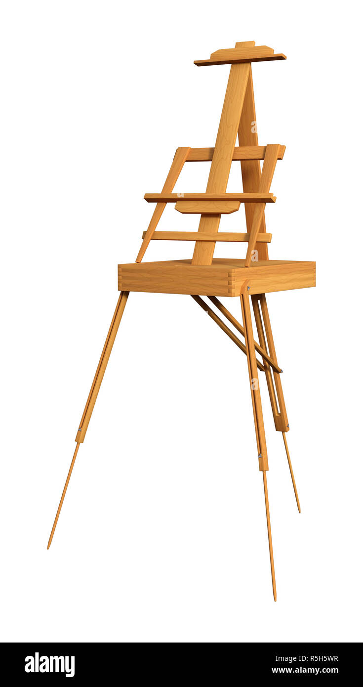 3D Rendering cavalletto in legno su bianco Foto Stock