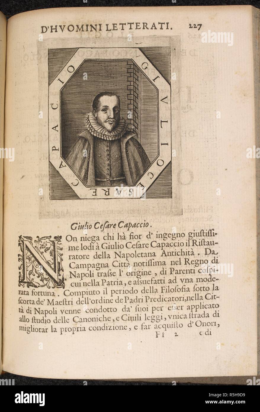 Ritratto di Giulio Cesare Capaccio (1550-1634). Italiano di teologo, di storico e poeta . Elogij dâ€™huomini letterati, ecc. [Con ritratti.]. Combi, & La NouÌ€: Veneto, 1666. Fonte: 609.k.11, pagina 227. Foto Stock