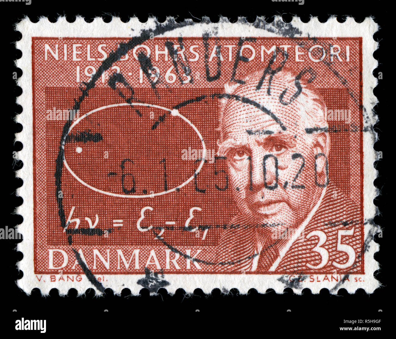 Francobollo dalla Danimarca in Bohr, Niels (nucleare phycisist) - Nascita centenario serie emesse nel 1963 Foto Stock