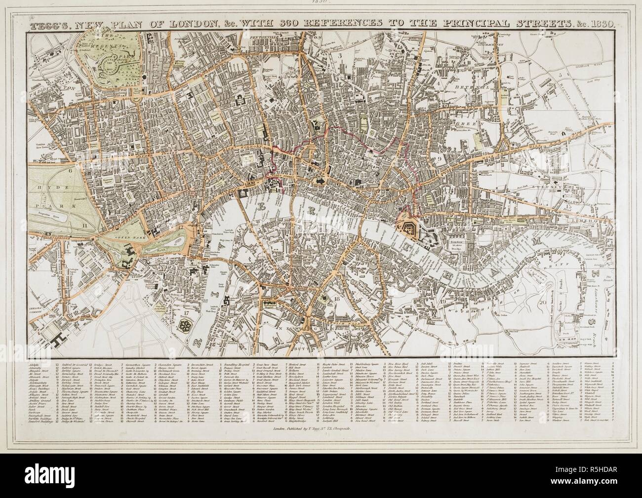 Un piano di Londra. Tegg del nuovo piano di Londra, &c. : Con 360 i riferimenti alle strade principali, &c. 1830 / James Bingley sc., Goswell Rd. Londra : pubblicato da T. Tegg, n. 73 Cheapside, 1830. Fonte: Mappe Crace porta. 7.230. Lingua: Inglese. Foto Stock