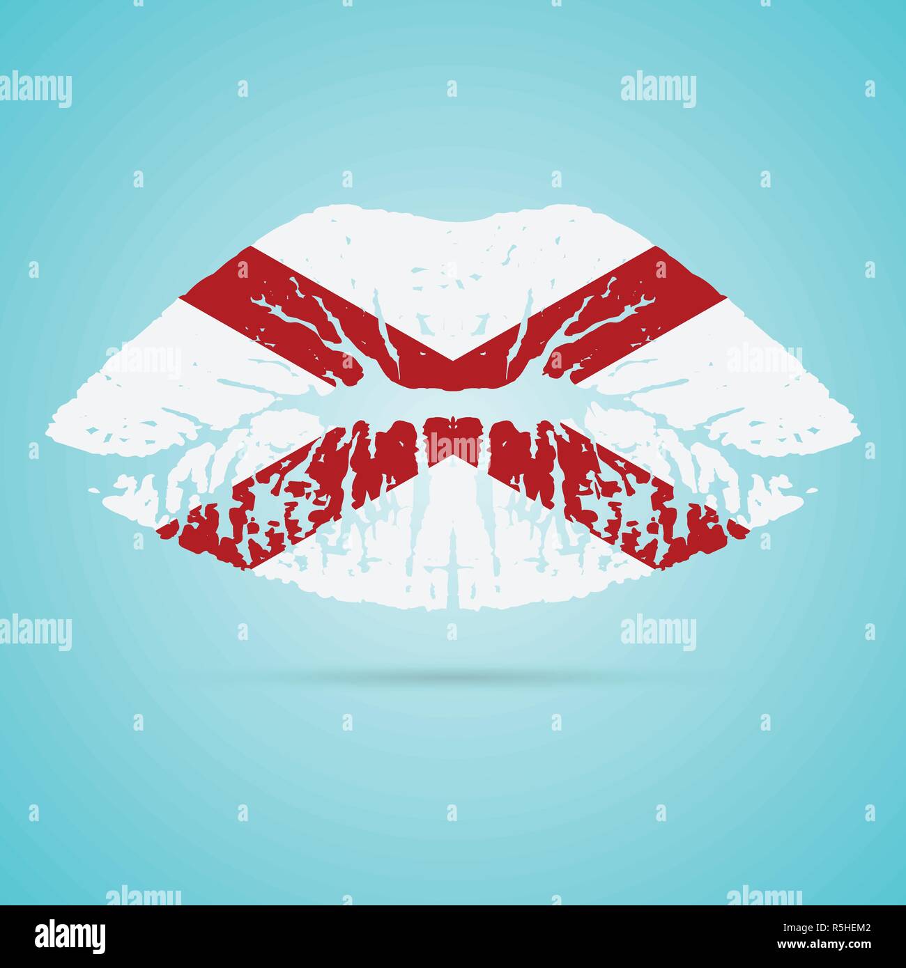 Bandiera dell'Alabama rossetto sulle labbra isolato su uno sfondo bianco. Illustrazione Vettoriale. Illustrazione Vettoriale