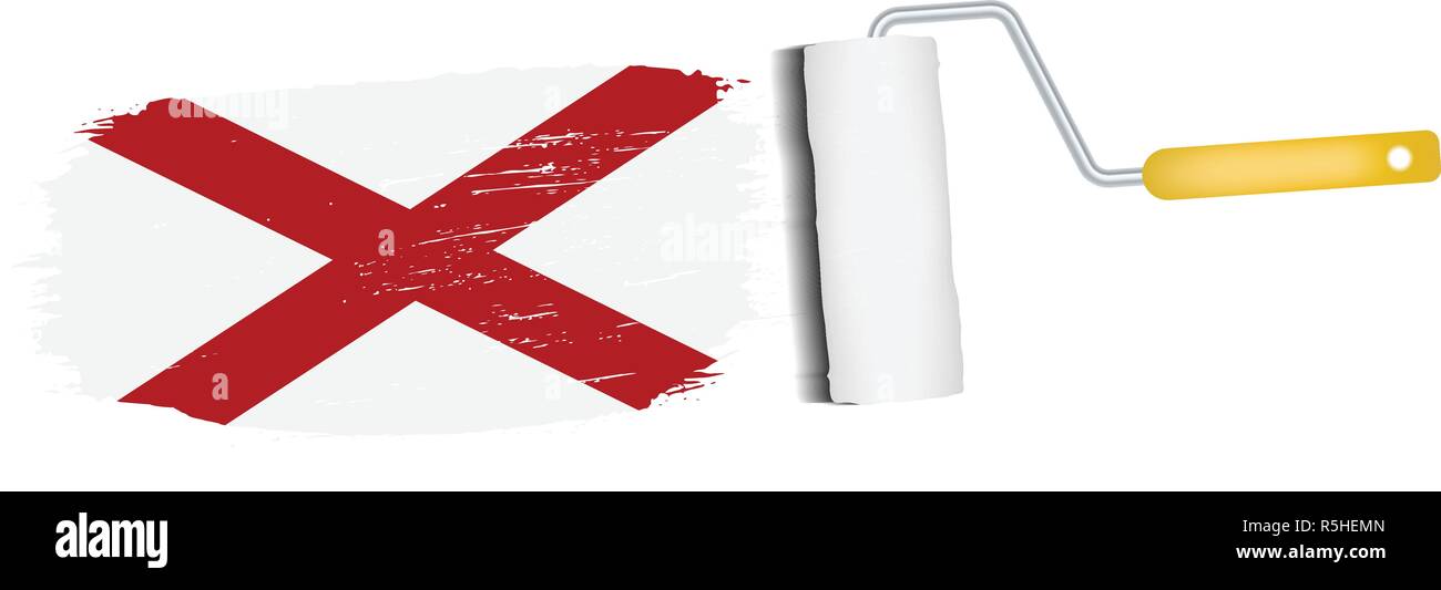 Tratto di pennello con Alabama bandiera nazionale isolato su uno sfondo bianco. Illustrazione Vettoriale. Illustrazione Vettoriale