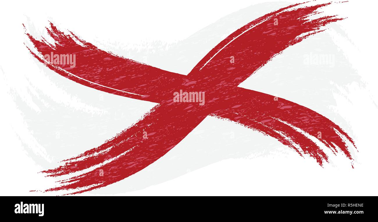 Grunge Pennello con bandiera nazionale di Alabama isolato su uno sfondo bianco. Illustrazione Vettoriale. Illustrazione Vettoriale