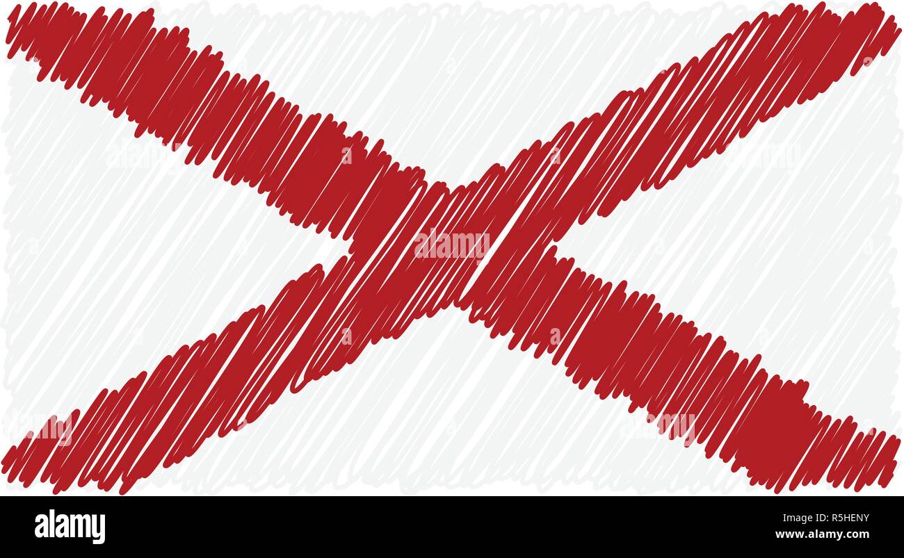 Disegnato a mano bandiera nazionale di Alabama isolato su uno sfondo bianco. Disegno vettoriale illustrazione dello stile. Illustrazione Vettoriale