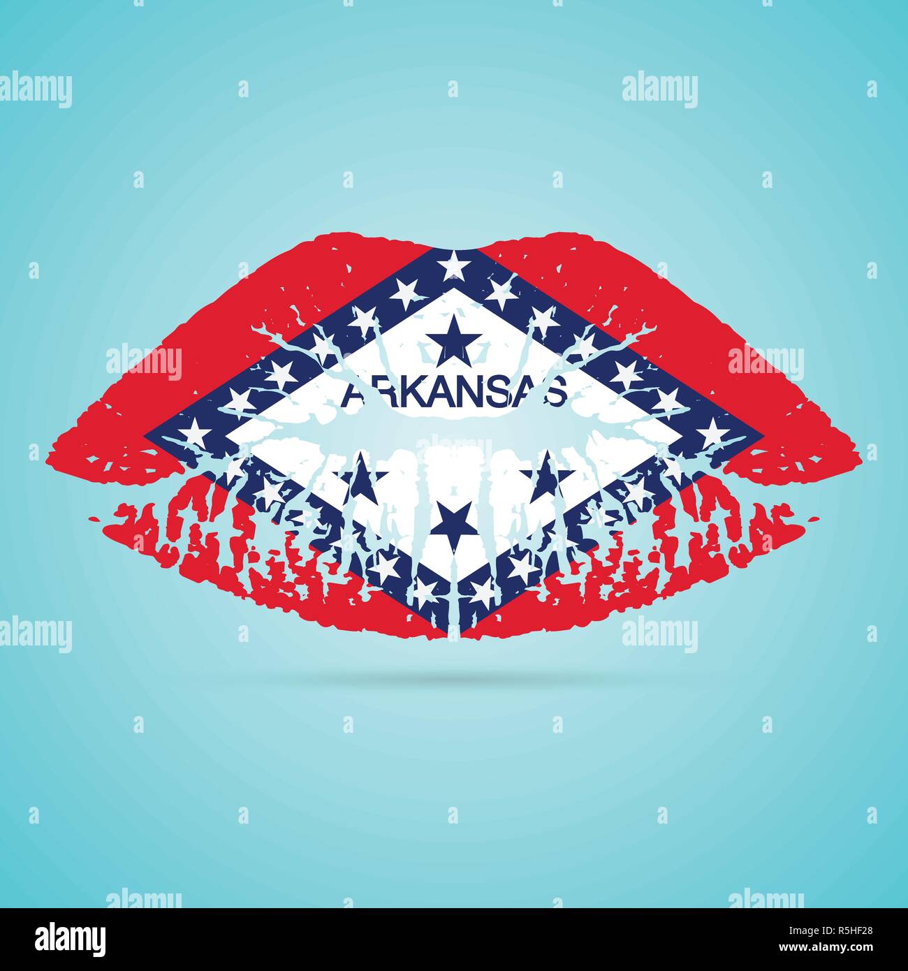 Arkansas bandiera rossetto sulle labbra isolato su uno sfondo bianco. Illustrazione Vettoriale. Illustrazione Vettoriale