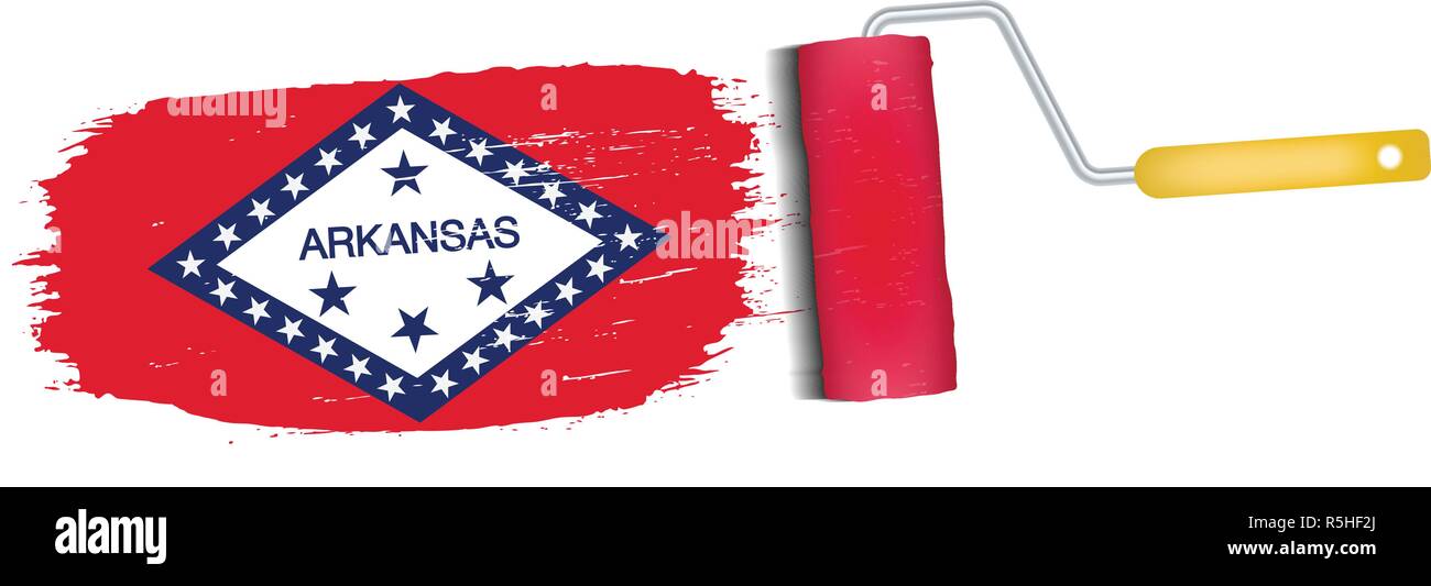 Tratto di pennello con Arkansas bandiera nazionale isolato su uno sfondo bianco. Illustrazione Vettoriale. Illustrazione Vettoriale