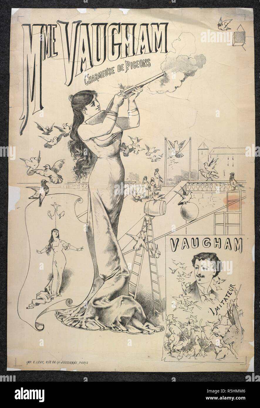 Mme Vaugham, charmeuse de i piccioni. Una collezione di opuscoli da locandine, e la miscella. Parigi, [1880]. Mme Vaugham charmeuse de i piccioni. Poster. 61 cm. Immagine presa da una raccolta di opuscoli da locandine e stampati vari in materia di intrattenimento in stile vittoriano e la vita di tutti i giorni. Originariamente pubblicato/prodotto in Parigi, [1880] . Fonte: Evan.2869,. Lingua: Francese. Foto Stock
