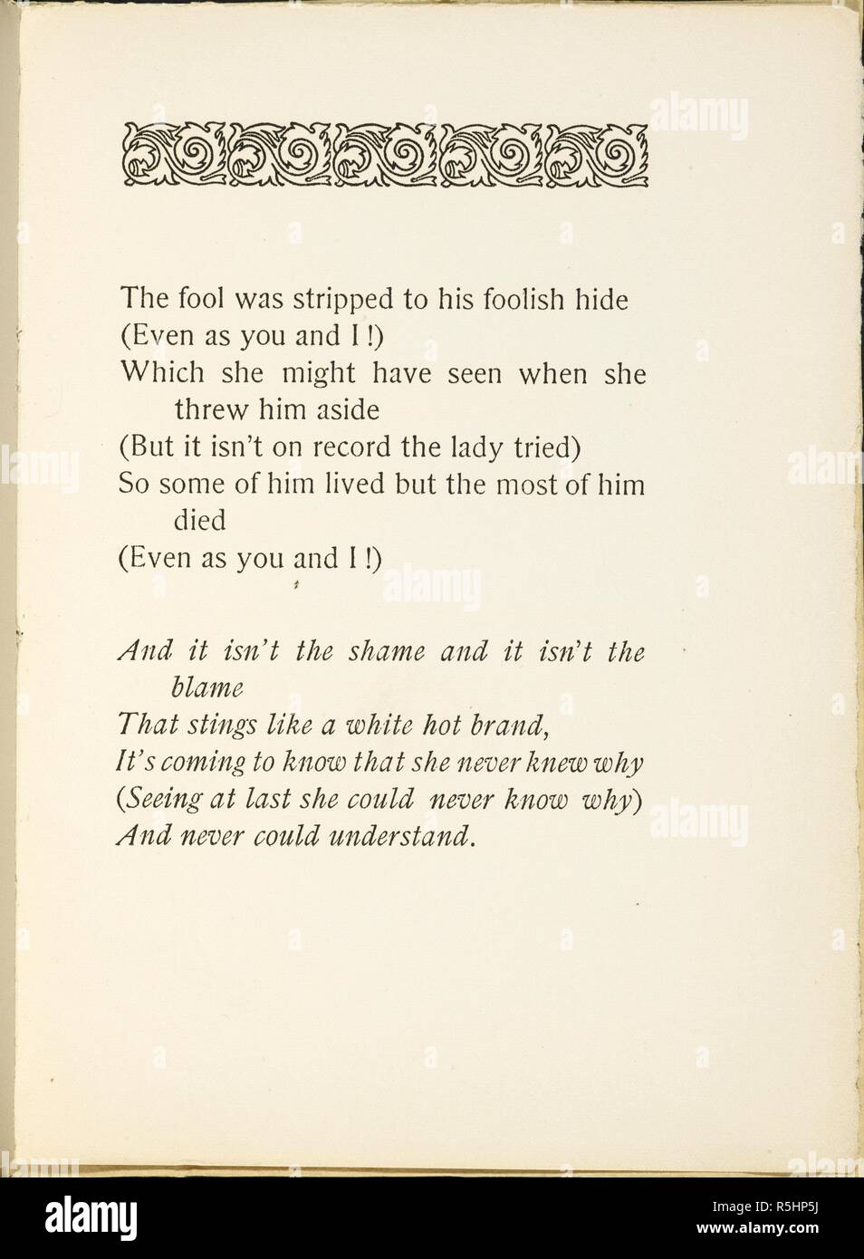 Ultima pagina del poema. Il vampiro. Un poema ... Scritto per una foto da Philip Burne-Jones esposta presso la nuova Gallery di Londra, 1897. [Con una riproduzione dell'immagine.]. [Washington : Woodward & Lothrop, 1898]. Fonte: Cup.402.a.30 ultima pagina. Autore: KIPLING, RUDYARD. Foto Stock