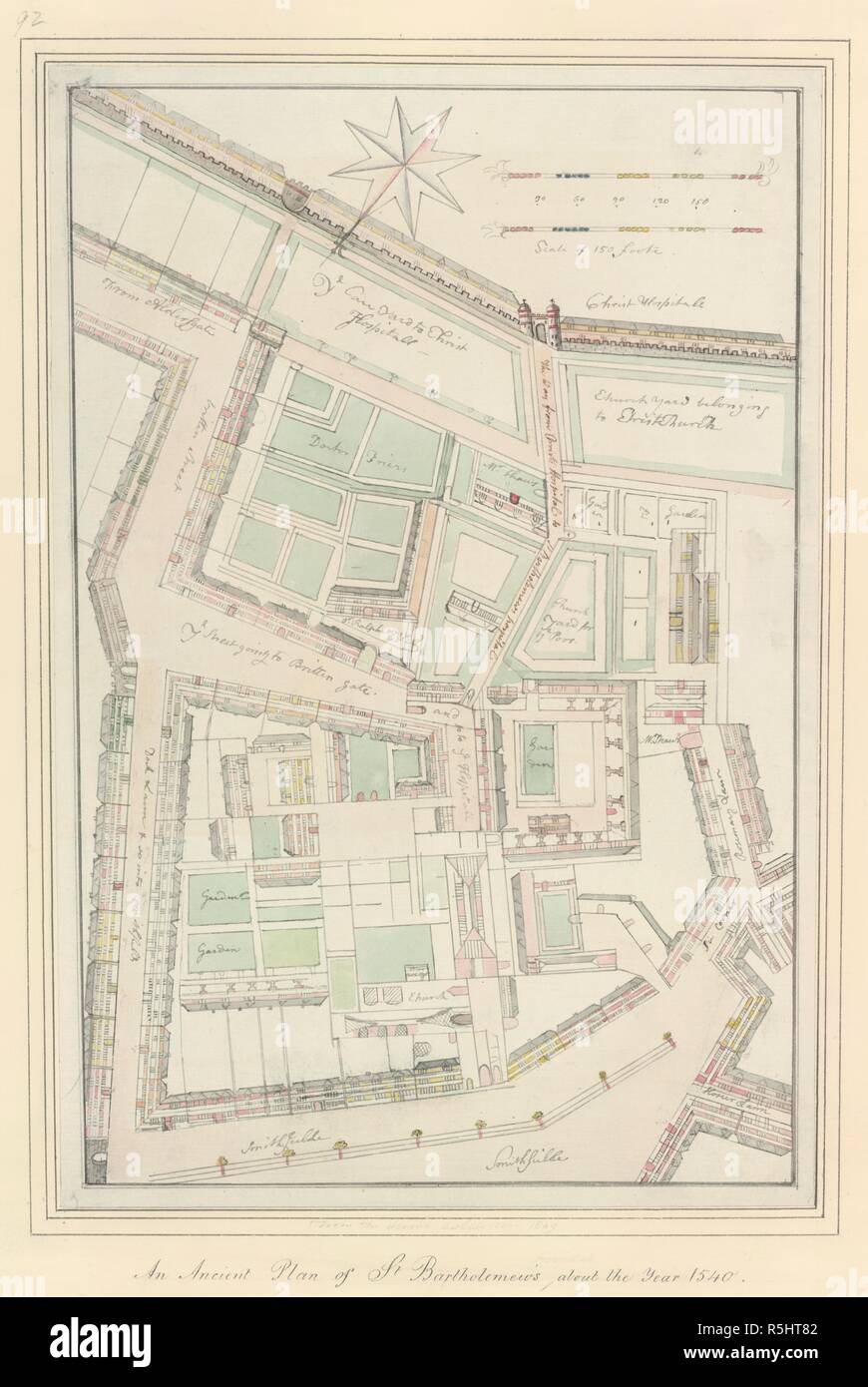 San Bartholemew's Hospital. Un antico piano di san Bartholemew circa il sì. Un piano di san Bartholemew's Hospital. Immagine presa da un antico piano di san Bartholemew circa l'anno 1540. . Fonte: Crace.PORT.8,92,. Foto Stock