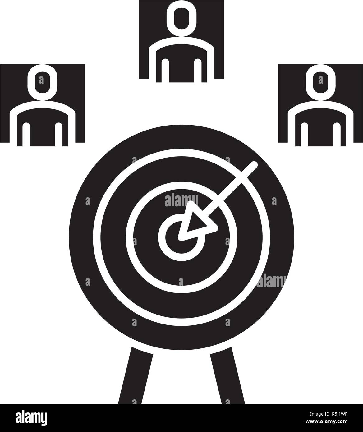 Targeting del cliente icona nera, segno del vettore su sfondo isolato. Il cliente di targeting Concetto simbolo, illustrazione Illustrazione Vettoriale