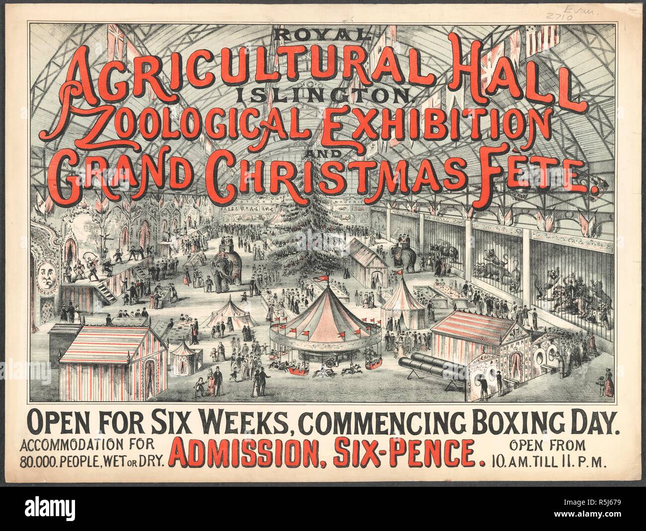 Mostra zoologica. Una collezione di opuscoli da locandine, e la miscella. Londra, 1879. Un poster per un esposizione zoologica e grand Natale fete, al Royal Agricultural Hall, Islington. Immagine presa da una raccolta di opuscoli da locandine e stampati vari in materia di intrattenimento in stile vittoriano e la vita di tutti i giorni. Originariamente pubblicato/prodotto in London, 1879. . Fonte: Evan.2710. Lingua: Inglese. Foto Stock