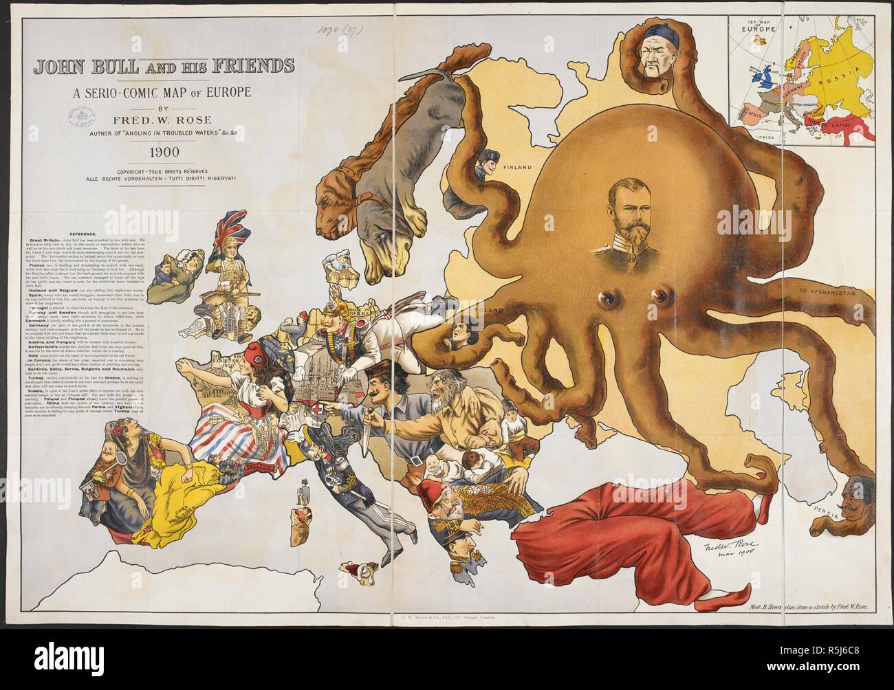 John Bull e i suoi amici. Un Serio-Comic Mappa di Europa. Da F.W. Rose. Londra : G.W. Bacon & Co., 1900. Fonte: maps.1078.(39). Autore: Rose, Frederick W. Foto Stock