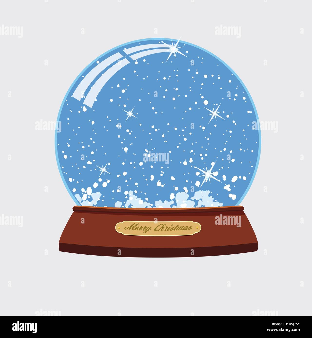 Vettore illustrazione di natale di snow globe. Piatto sfera di vetro con neve e brilla. crystal icona globo Illustrazione Vettoriale