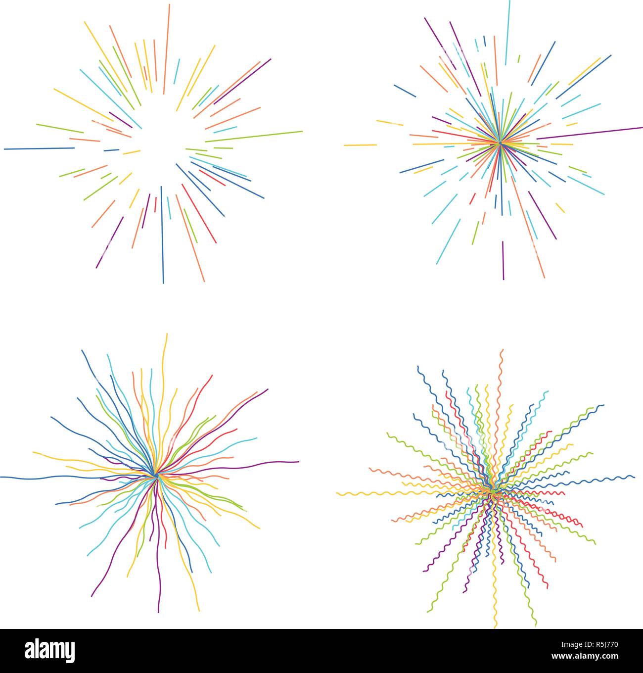 Il vettore radiale astratta burst. stella colorata esplosione isolati su sfondo bianco. radiale burst sun graphic design con linee sottili Illustrazione Vettoriale