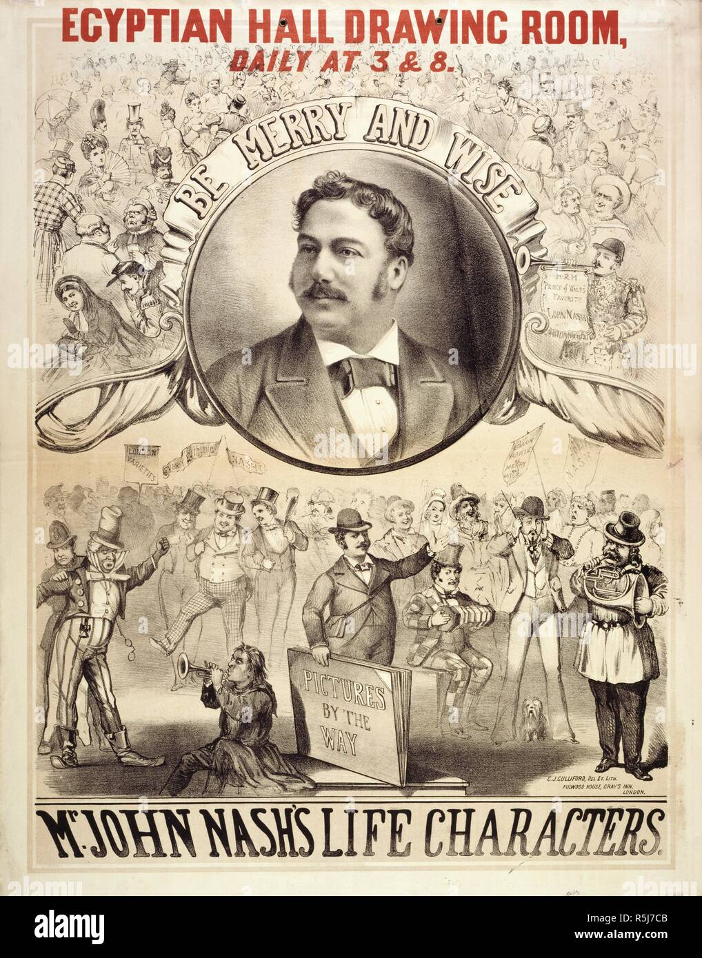 John Nash caratteri di vita ha presentato presso la Sala Egizia nel 1877. . Una collezione di opuscoli da locandine e stampati vari in materia di intrattenimento in stile vittoriano e la vita di tutti i giorni. C. J. Culliford, Del. Et Lith. Casa Fulwood, Gray's Inn, Londra. 1877. Music Hall; varietà teatro, cabaret; Vaudeville; intrattenitore. Fonte: Evan.378. Autore: Evanion, Henry. Foto Stock