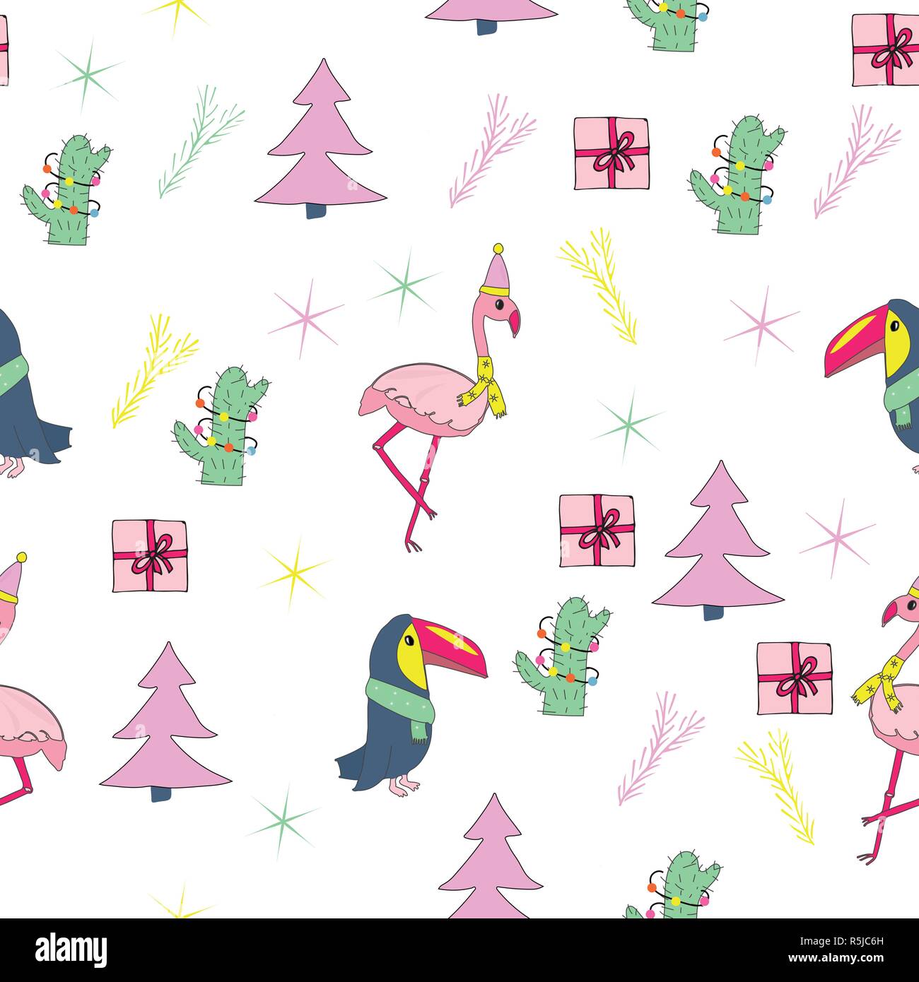 Natale tropicale seamless pattern. Illustrazione Vettoriale