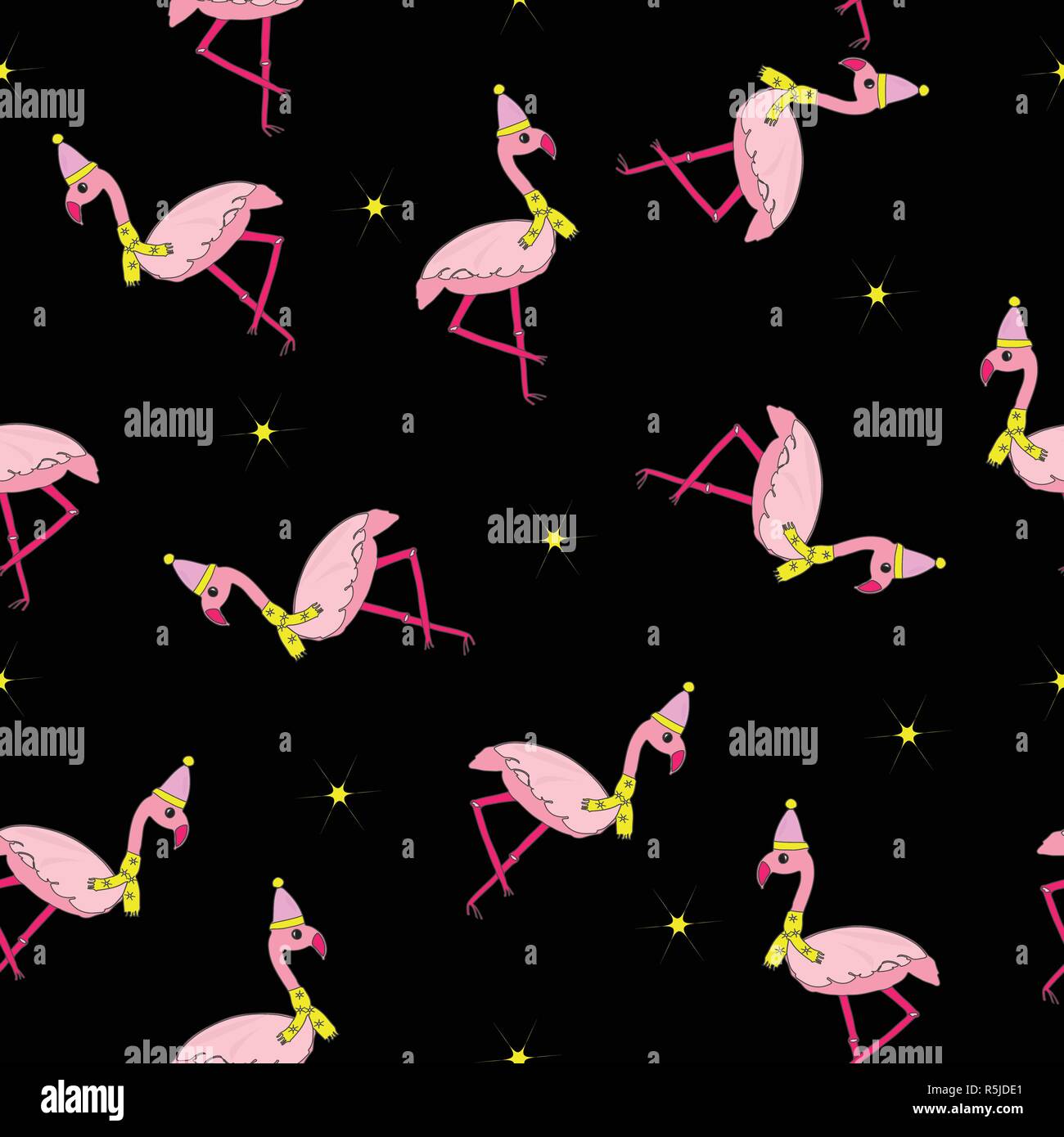 Flamingo in cappello e sciarpa perfetta. Illustrazione Vettoriale
