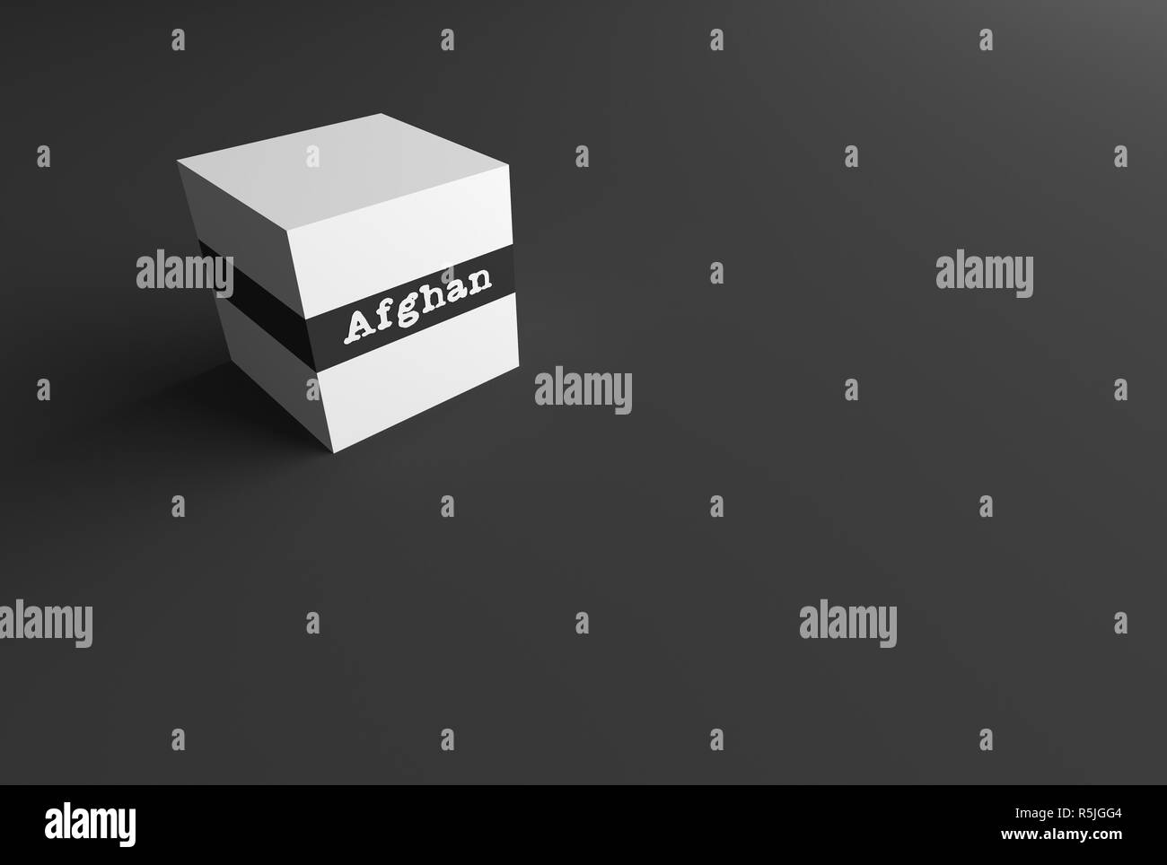 3D Rendering parola scritta afghano sul cubo bianco Foto Stock