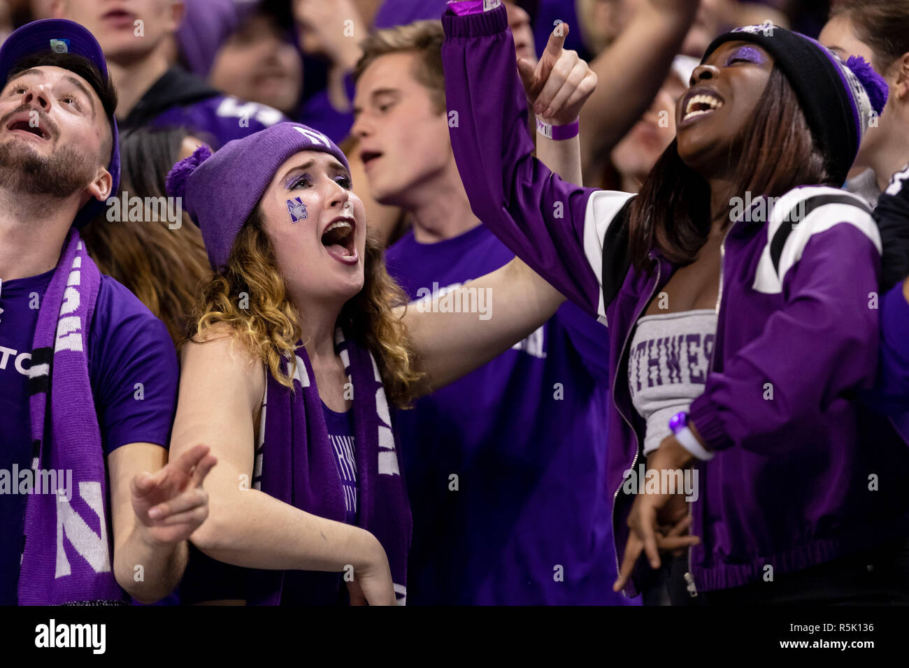 Indianapolis NEGLI STATI UNITI. 1 dicembre, 2018. Northwestern Wildcats ventole reagiscono nel 2018 Big dieci partita di campionato tra la Northwestern Wildcats e la Ohio State Buckeyes su dicembre 01, 2018 a Lucas Oil Stadium di Indianapolis, IN. Adam Lacy/CSM/Alamy Live News Foto Stock