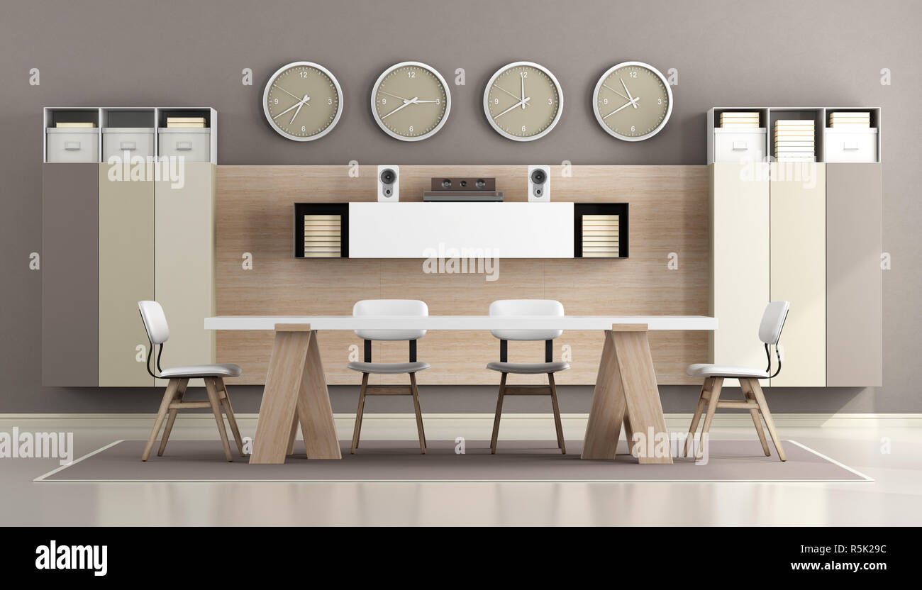 Bianco e Marrone di moderna sala riunioni Foto Stock