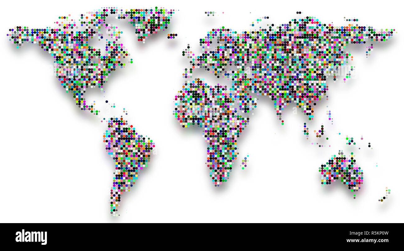 Mappa mondo colorato ombra raster Foto Stock