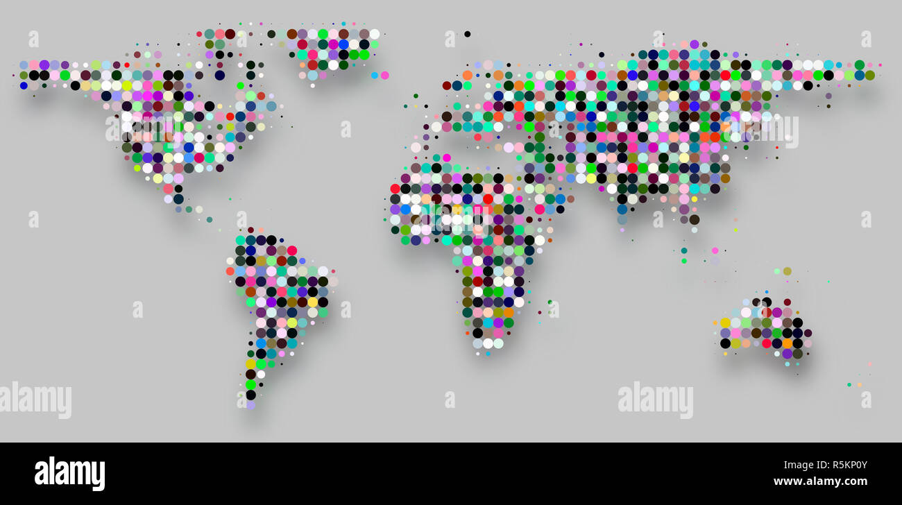 Mappa mondo colorato ombra raster Foto Stock