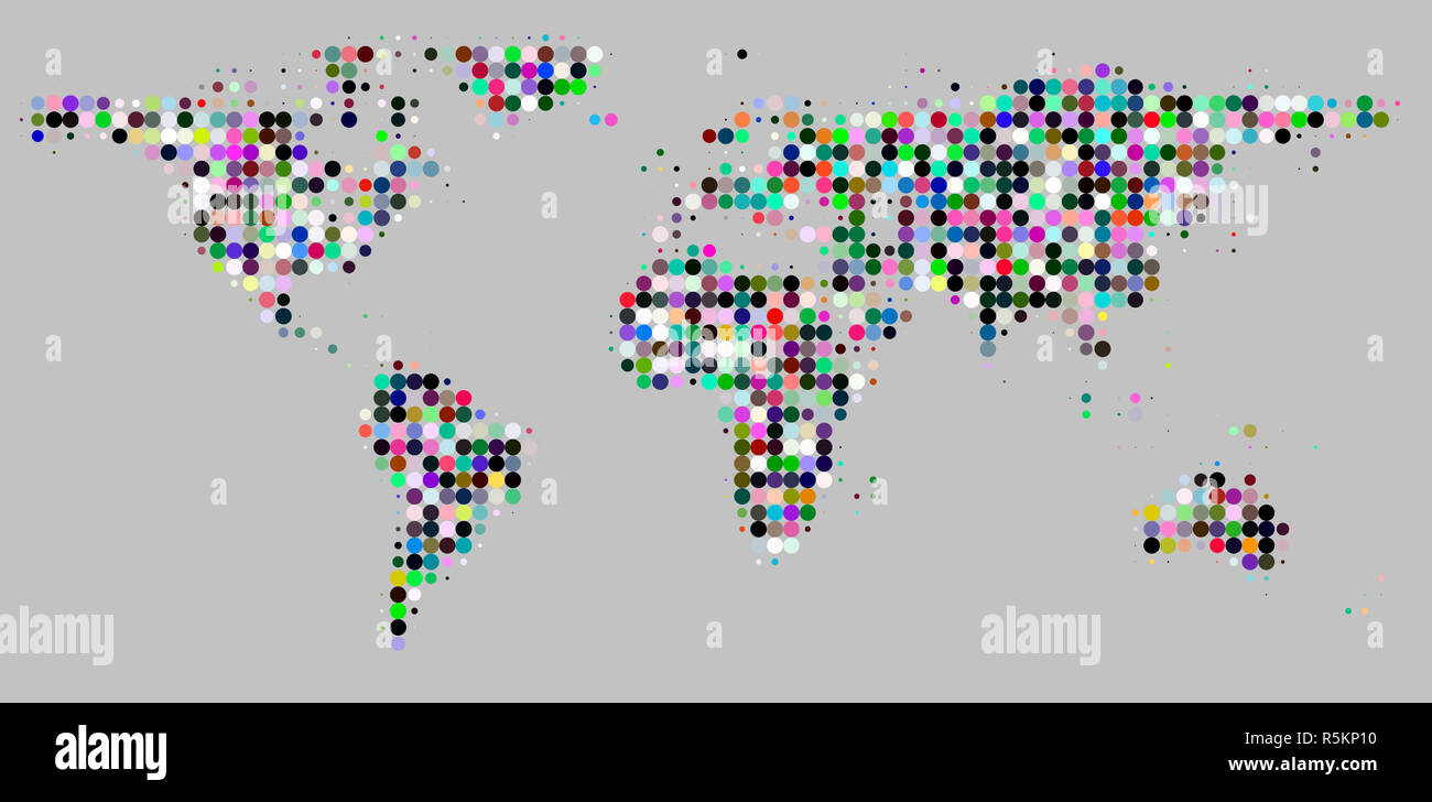 Mappa mondo griglia colorata in grigio chiaro Foto Stock