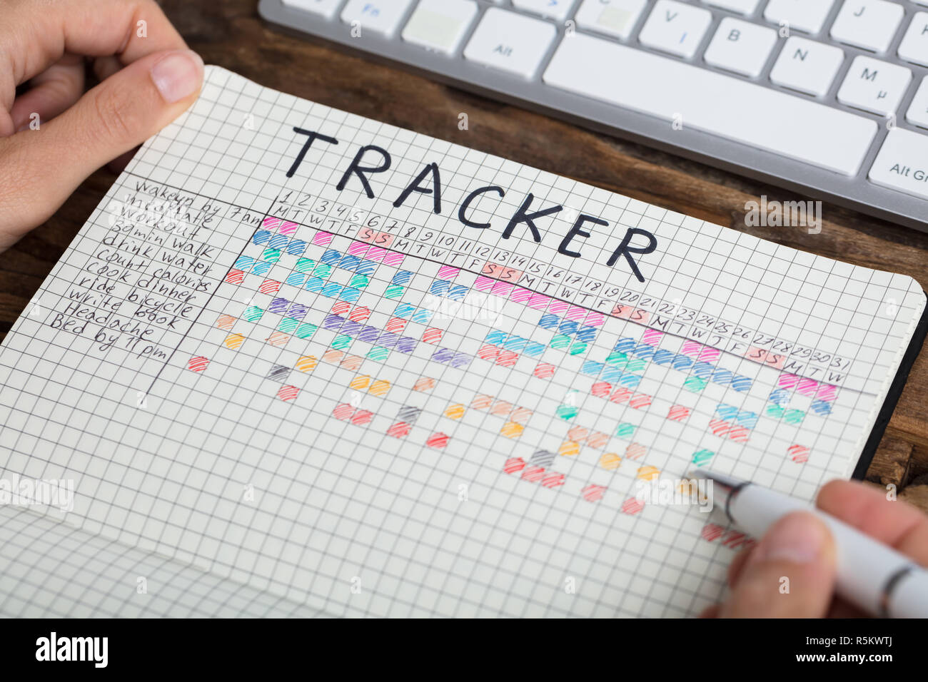 Persona di disegno grafico Tracker su Notebook Foto Stock