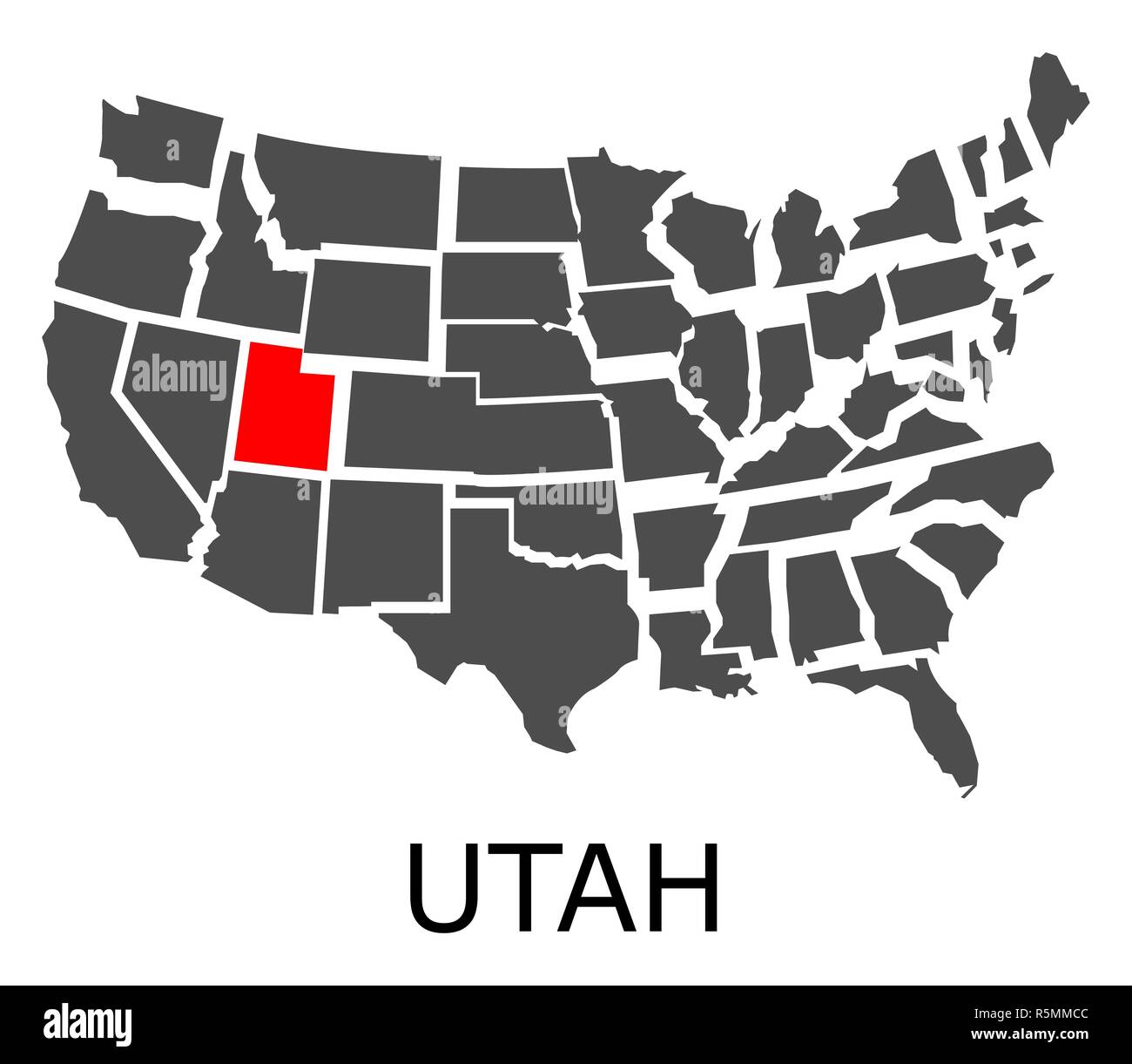 Stato dello Utah sulla mappa di STATI UNITI D'AMERICA Foto Stock