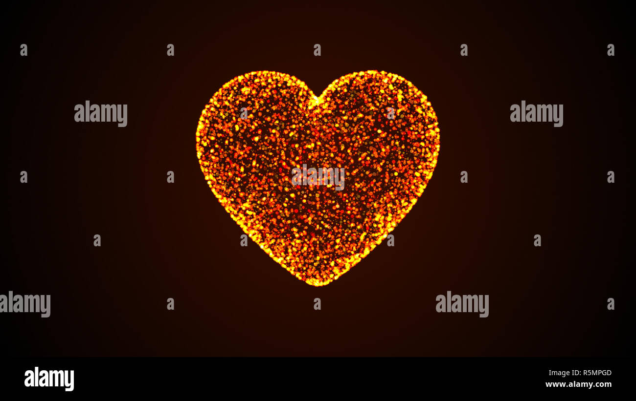 Sfondo astratto di un cuore fatto di particelle. Sfondo digitale Foto Stock