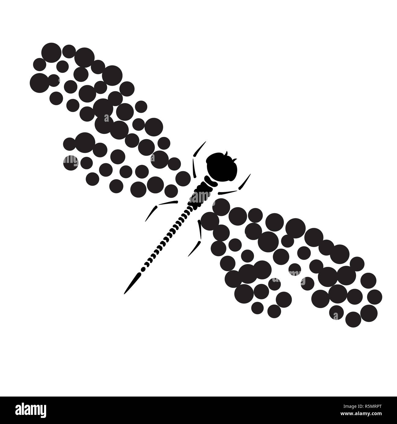 Vector dragon-fly silhouette. Cartoon illustrazione grafica di damselfly isolato di bianco e nero con le ali. Schizzo libellula insetto Foto Stock