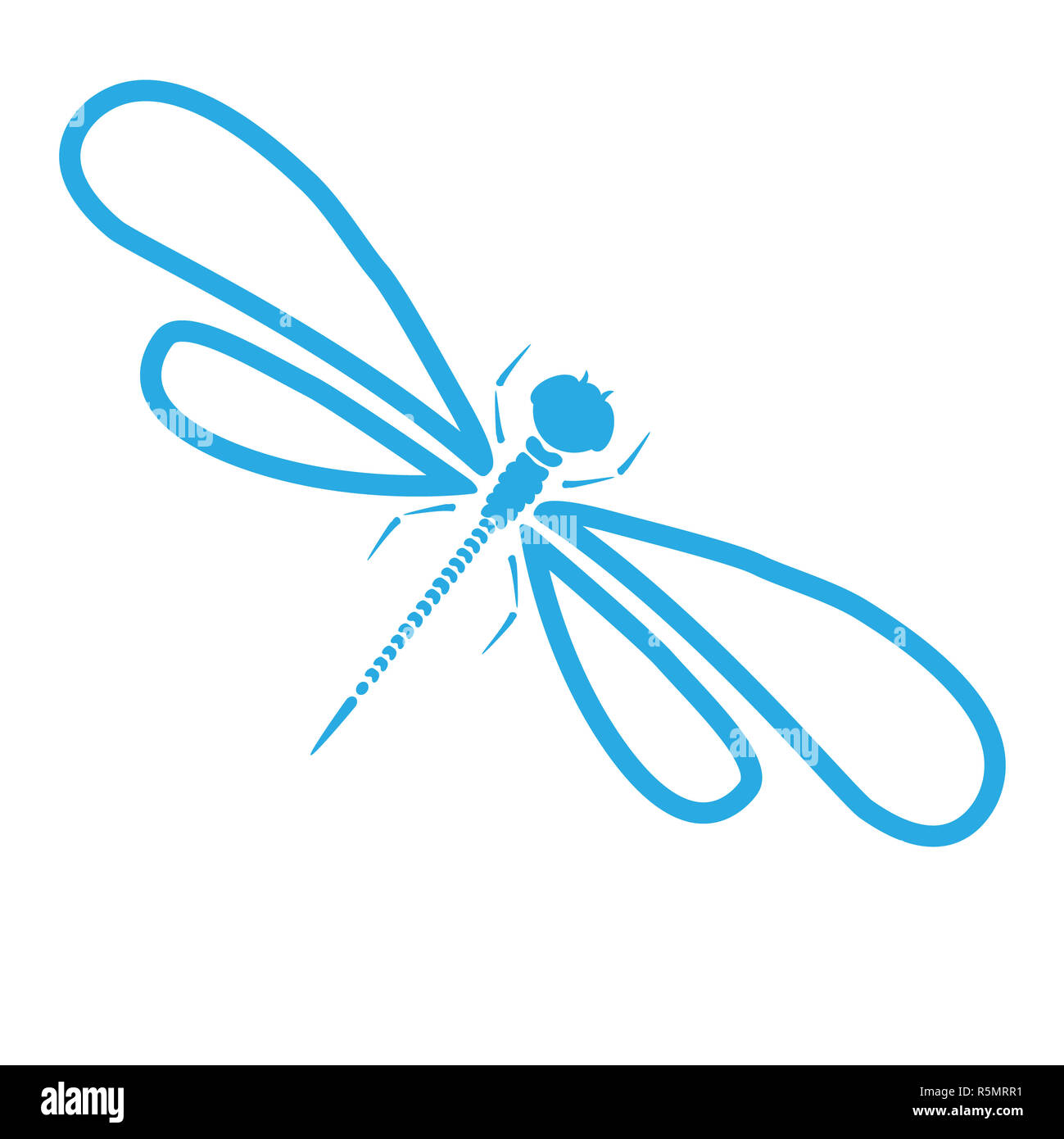 Vector dragon-fly silhouette. Cartoon illustrazione grafica di damselfly isolato di bianco e nero con le ali. Schizzo libellula insetto Foto Stock