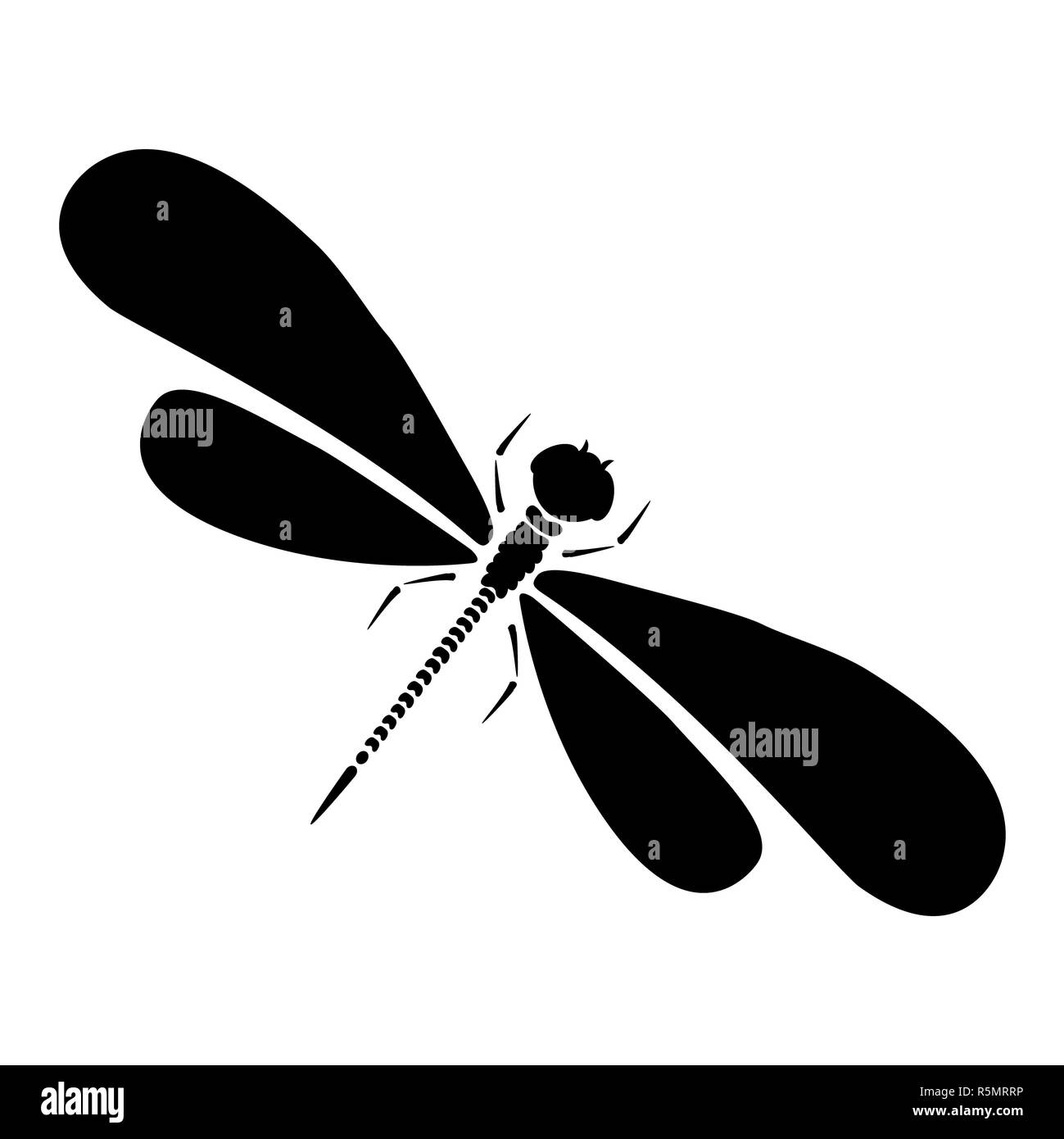 Vector dragon-fly silhouette. Cartoon illustrazione grafica di damselfly isolato di bianco e nero con le ali. Schizzo libellula insetto Foto Stock