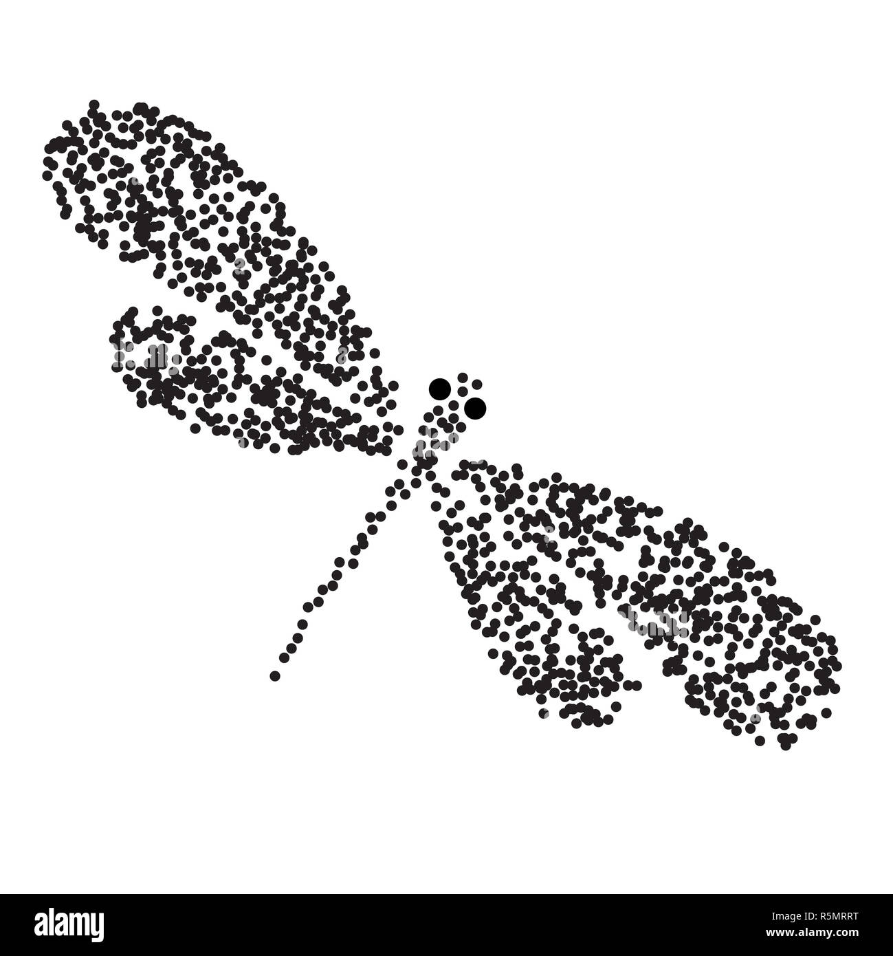 Vector dragon-fly silhouette. Cartoon illustrazione grafica di damselfly isolato di bianco e nero con le ali. Schizzo libellula insetto Foto Stock