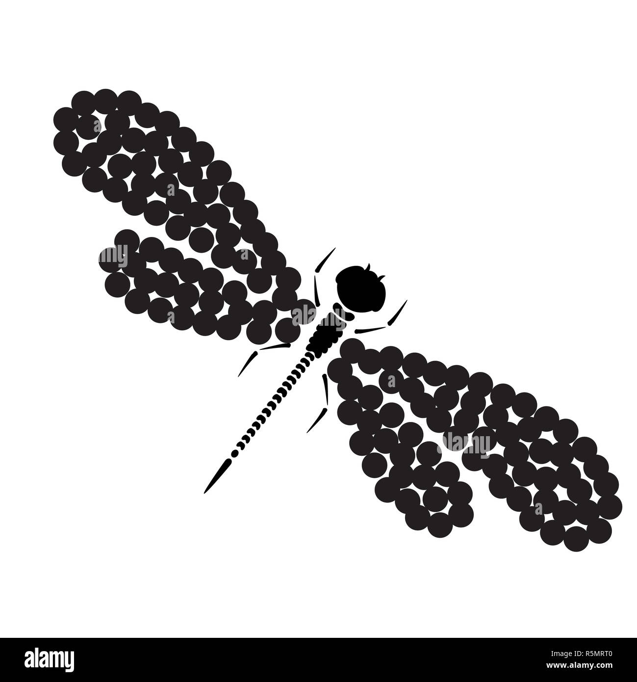 Vector dragon-fly silhouette. Cartoon illustrazione grafica di damselfly isolato di bianco e nero con le ali. Schizzo libellula insetto Foto Stock