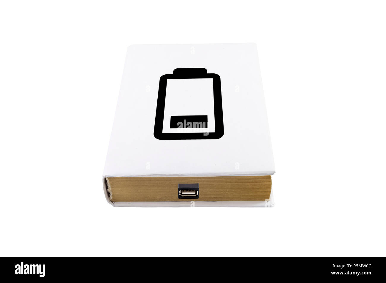 Prenota con il simbolo della batteria collegata ad un cavo USB Foto Stock